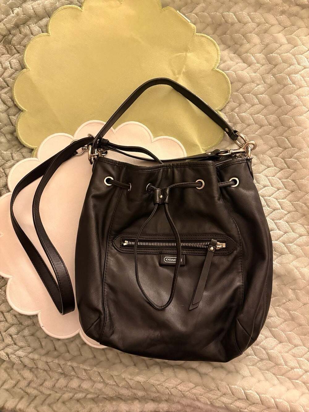 Coach Madison Black Leather Drawstring Bucket Bag